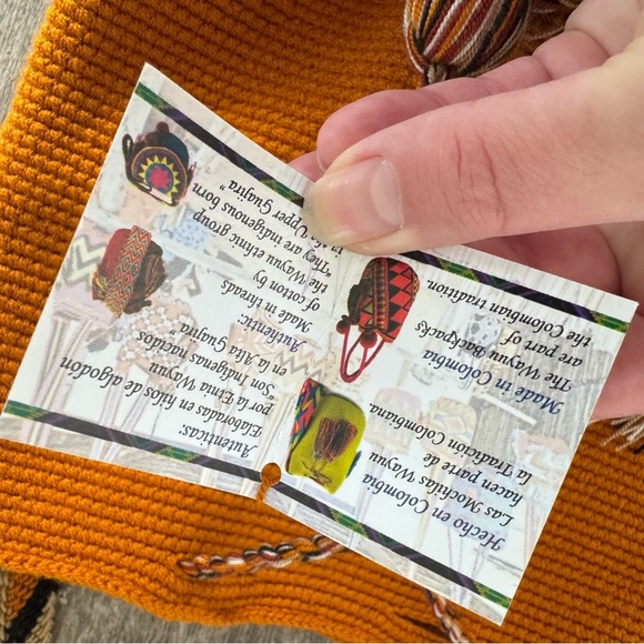 NWT! Colombian Mochila Wayuu Unicolor Rusty Yellow Woven Bucket Shoulder Bag - Picture 6 of 9